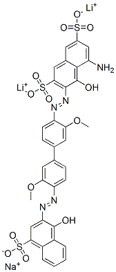 2,7-Naphthalenedisulfonic acid, 5-amino-4-hydroxy-3-[[4'- [(1-hydroxy-4-sulfo-2-naphthalenyl)azo]-3,3'-dimethoxy [1,1'-biphenyl]-4-yl]azo]-, dilithium monosodium salt Struktur