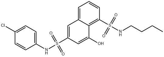 N1-butyl-N6-(4-chlorophenyl)-8-hydroxynaphthalene-1,6-disulphonamide Struktur