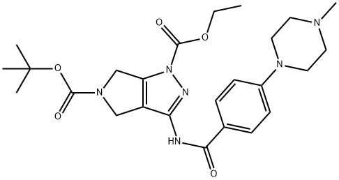 1-ETHYLOXYCARBONYL-3-[4-(4-METHYL-PIPERAZIN-1-YL)-BENZOYLAMINO]-5-BOC-4,6-DIHYDRO-PYRROLO[3,4-C]PYRAZOLE Struktur