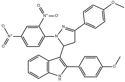 1H-Indole, 3-(4,5-dihydro-1-(2,4-dinitrophenyl)-3-(4-methoxyphenyl)-1H -pyrazol-5-yl)-2-(4-methoxyphenyl)- Struktur