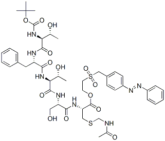 2-[[[4-(phenylazo)phenyl]methyl]sulphonyl]ethyl S-(acetamidomethyl)-N-[N-[N-[N-[N-(tert-butoxycarbonyl)-L-threonyl]-3-phenyl-L-alanyl]-L-threonyl]-L-seryl]-L-cysteinate Struktur