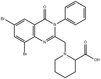 2-Piperidinecarboxylic acid, 1-((6,8-dibromo-3,4-dihydro-4-oxo-3-pheny l-2-quinazolinyl)methyl)- Struktur