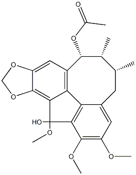 8-Acetyloxy-5,6,7,8-tetrahydro-2,3,13-trimethoxy-6,7-dimethylbenzo[3,4]cycloocta[1,2-f][1,3]benzodioxol-1-ol Struktur