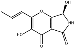 Pyrano[3,2-b]pyrrole-3,7-dione, 1,2-dihydro-2,6-dihydroxy-5-(1E)-1-propenyl-, (2R)- (9CI) Struktur