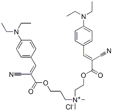 [2-[[2-cyano-3-[4-(diethylamino)phenyl]-1-oxoallyl]oxy]ethyl][3-[[2-cyano-3-[4-(diethylamino)phenyl]-1-oxoallyl]oxy]propyl]dimethylammonium chloride  Struktur