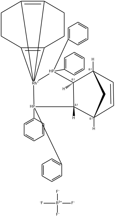 (2S,3S)-(+)-2,3-Bis(diphenylphosphino)bicyclo[2.2.1]hept-5-ene(1,5-cyclooctadiene)rhodium(I)tetrafluoroborate,min.97%(S,S)-NORPHOS-Rh Struktur