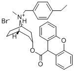 1-alpha-H,5-alpha-H-Tropanium, 8-(p-ethylbenzyl)-3-hydroxy-, bromide,  xanthene-9-carboxylate(ester) Struktur