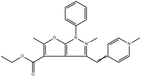 1H-Furo[2,3-c]pyrazolium,  4-(ethoxycarbonyl)-2,5-dimethyl-3-[(1-methyl-4(1H)-pyridinylidene)methyl]-1-phenyl- Struktur