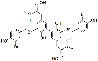 3,3'-(2,2'-Dihydroxy-3,3'-dibromo-1,1'-biphenyl-5,5'-diyl)bis[N-[2-(3-bromo-4-hydroxyphenyl)ethyl]-2-(hydroxyimino)propanamide] Struktur