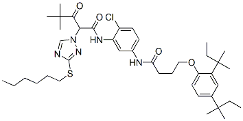 N-[5-[[4-[2,4-bis(tert-pentyl)phenoxy]butyryl]amino]-2-chlorophenyl]-alpha-(2,2-dimethylpropionyl)-3-(hexylthio)-1H-1,2,4-triazole-1-acetamide Struktur