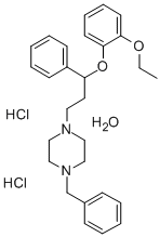 Piperazine, 1-(3-(2-ethoxyphenoxy)-3-phenylpropyl)-4-(phenylmethyl)-,  hydrochloride, hydrate (1:2:1) Struktur