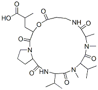 2-methyl-3-(10,11,14-trimethyl-2,5,9,12,15,18-hexaoxo-13,16-dipropan-2 -yl-4-oxa-1,8,11,14,17-pentazabicyclo[17.3.0]docos-3-yl)propanoic acid Struktur