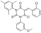 4,6(1H,5H)-Pyrimidinedione, dihydro-5-((2-chlorophenyl)methylene)-1-(3 -methoxyphenyl)-2-thioxo-3-(2,4,6-trimethylphenyl)- Struktur