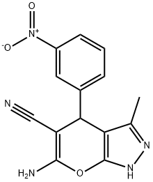 6-amino-3-methyl-4-(3-nitrophenyl)-1,4-dihydropyrano[2,3-c]pyrazole-5-carbonitrile Struktur