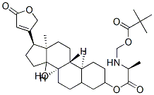 [[(1S)-1-[[(8R,9S,10S,13R,17S)-14-hydroxy-10,13-dimethyl-17-(5-oxo-2H- furan-3-yl)-1,2,3,4,5,6,7,8,9,11,12,15,16,17-tetradecahydrocyclopenta[ a]phenanthren-3-yl]oxycarbonyl]ethyl]amino]methyl 2,2-dimethylpropanoa te Struktur