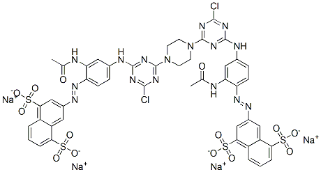 1,5-Naphthalenedisulfonic acid, 3,3'-[1,4-piperazinediylbis[(6-chloro-1,3,5-triazine-4,2-diyl)imino [2-(acetylamion)-4,1-phenylene]bis-, tetrasodium salt Struktur