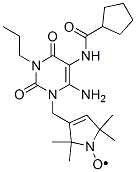 1H-Pyrrol-1-yloxy,  3-[[6-amino-5-[(cyclopentylcarbonyl)amino]-3,4-dihydro-2,4-dioxo-3-propyl-1(2H)-pyrimidinyl]methyl]-2,5-dihydro-2,2,5,5-tetramethyl-  (9CI) Struktur