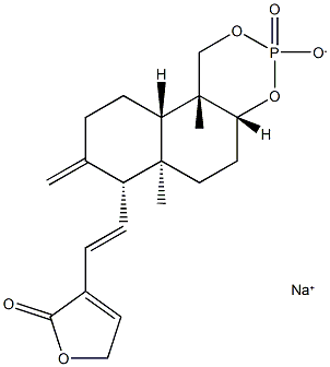 SodiuM (4aR,6aR,7R,10aS,10bR)-6a,10b-diMethyl-8-Methylene-7-((E)-2-(2-oxo-2,5-dihydrofuran-3-yl)vinyl)decahydro-1H-naphtho[2,1-d][1,3,2]dioxaphosphinin-3-olate 3-oxide Struktur