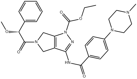 5-((R)-2-Methoxy-2-phenylacetyl)-3-[4-(4-Methylpiperazin-1-yl)benzoylaMino]-5,6-dihydro-4H-pyrrolo[3,4-c]pyrazole-1-carboxylic acid ethyl ester Struktur