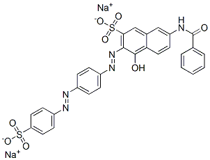 7-(benzoylamino)-4-hydroxy-3-[[4-[(4-sulphophenyl)azo]phenyl]azo]naphthalene-2-sulphonic acid, sodium salt Struktur