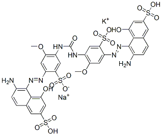 potassium sodium dihydrogen 5,5'-[carbonylbis[imino(5-methoxy-2-sulphonato-4,1-phenylene)azo]]bis[6-amino-4-hydroxynaphthalene-2-sulphonate] Struktur