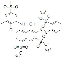 4-[[5-chloro-2-mesyl-6-methyl-4-pyrimidinyl]amino]-5-hydroxy-6-[(o-sulphophenyl)azo]naphthalene-1,7-disulphonic acid, sodium salt Struktur