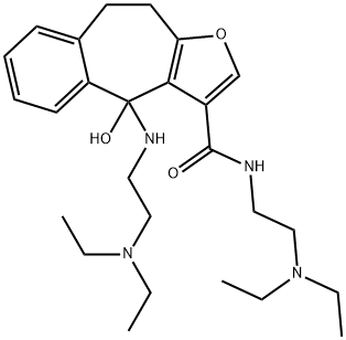 4H-Benzo(4,5)cyclohepta(1,2-b)furan-3-carboxamide, N-(2-(diethylamino) ethyl)-4-((2-(diethylamino)ethyl)amino)-9,10-dihydro-4-hydroxy- Struktur