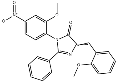 4H-Imidazol-4-one, 3,5-dihydro-3-(2-methoxy-4-nitrophenyl)-5-((2-metho xyphenyl)methylene)-2-phenyl- Struktur