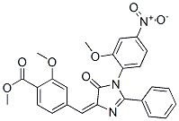 methyl 2-methoxy-4-[(E)-[1-(2-methoxy-4-nitro-phenyl)-5-oxo-2-phenyl-i midazol-4-ylidene]methyl]benzoate Struktur