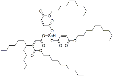 decyl (Z,Z,Z)-6-[[4-(decyloxy)-1,4-dioxobut-2-enyl]oxy]-6-dodecyl-4,8,11-trioxo-5,7,12-trioxa-6-stannadocosa-2,9-dienoate  Struktur