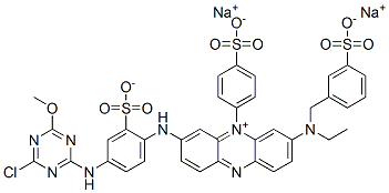 dihydrogen 3-[[4-[(4-chloro-6-methoxy-1,3,5-triazin-2-yl)amino]-2-sulphonatophenyl]amino]-7-[ethyl[(3-sulphonatophenyl)methyl]amino]-5-(4-sulphonatophenyl)phenazinium, disodium salt Struktur