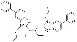 5-phenyl-2-[2-[(5-phenyl-3-propyl-3H-benzoxazol-2-ylidene)methyl]but-1-enyl]-3-propylbenzoxazolium iodide Struktur