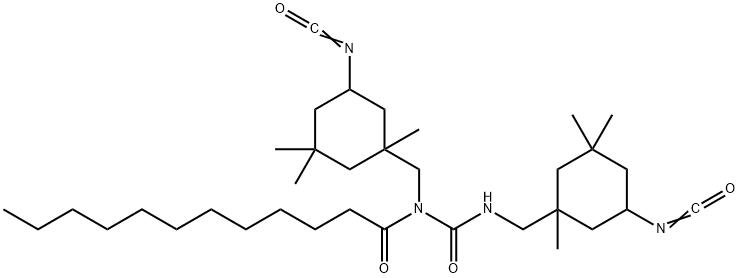 N-[(5-isocyanato-1,3,3-trimethylcyclohexyl)methyl]-N-[N-[(5-isocyanato-1,3,3-trimethylcyclohexyl)methyl]carbamoyl]lauramide Struktur