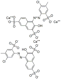 4-[(5-chloro-4-methyl-2-sulphophenyl)azo]-3-hydroxynaphthalene-2,7-disulphonic acid, calcium salt Struktur