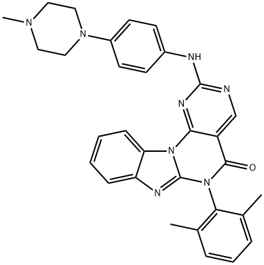 PyriMido[5',4':5,6]pyriMido[1,2-a]benziMidazol-5(6H)-one, 6-(2,6-diMethylphenyl)-2-[[4-(4-Methyl-1-piperazinyl)phenyl]aMino]- Struktur