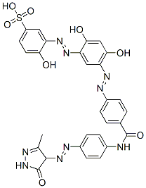 3-[[5-[[4-[[[4-[(4,5-dihydro-3-methyl-5-oxo-1H-pyrazol-4-yl)azo]phenyl]amino]carbonyl]phenyl]azo]-2,4-dihydroxyphenyl]azo]-4-hydroxybenzenesulphonic acid Struktur