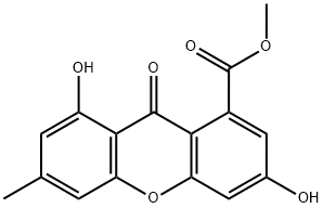 3,8-Dihydroxy-6-methyl-9-oxo-9H-xanthene-1-carboxylic acid methyl ester Struktur