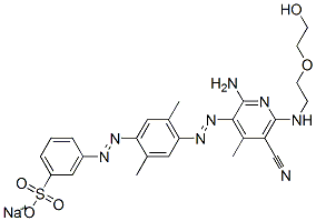 sodium m-[[4-[[2-amino-5-cyano-6-[[2-(2-hydroxyethoxy)ethyl]amino]-4-methyl-3-pyridyl]azo]-2,5-xylyl]azo]benzenesulphonate Structure