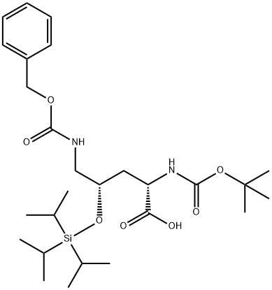 (2S,4S)-5-BENZYLOXYCARBONYLAMINO-2-TERT-BUTOXYCARBONYLAMINO-4-TRIISOPROPYLSILANYLOXY-PENTANOIC ACID Struktur