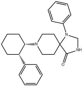 1-Phenyl-8-[(1S,2S)-2-phenylcyclohexyl]-1,3,8-triazaspiro[4.5]decan-4-one Struktur