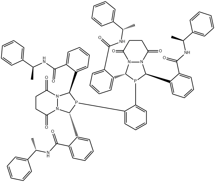 2,2μ,2,2μμμ-(1,2-Phenylenebis[(1R,3R)-tetrahydro-5,8-dioxo-1H-[1,2,4]diazaphospholo[1,2-a]pyridazine-2,1,3(3H)-triyl])tetrakis(N-[(1S)-1-phenylethyl])benzamide Struktur