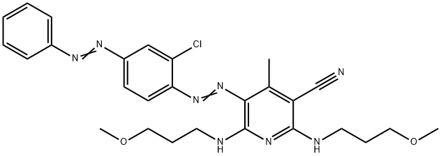 5-[[2-chloro-4-(phenylazo)phenyl]azo]-2,6-bis[(3-methoxypropyl)amino]-4-methylnicotinonitrile Struktur