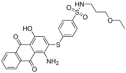 4-[(1-amino-9,10-dihydro-4-hydroxy-9,10-dioxo-2-anthryl)thio]-N-(3-ethoxypropyl)benzenesulphonamide Struktur