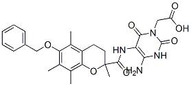 1(2H)-Pyrimidineacetic  acid,  4-amino-5-[[[3,4-dihydro-2,5,7,8-tetramethyl-6-(phenylmethoxy)-2H-1-benzopyran-2-yl]carbonyl]amino]-3,6-dihydro-2,6-dioxo- Struktur