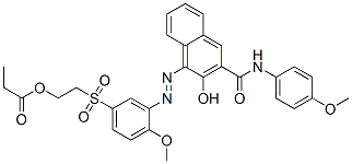 3-hydroxy-4-[[2-methoxy-5-[[2-(1-oxopropoxy)ethyl]sulphonyl]phenyl]azo]-N-(4-methoxyphenyl)naphthalene-2-carboxamide Struktur