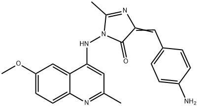 4H-Imidazol-4-one, 3,5-dihydro-5-((4-aminophenyl)methylene)-3-((6-meth oxy-2-methyl-4-quinolinyl)amino)-2-methyl- Struktur