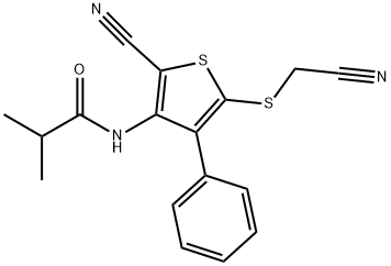 N-{2-cyano-5-[(cyanomethyl)sulfanyl]-4-phenyl-3-thienyl}-2-methylpropanamide Struktur