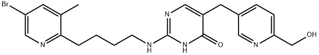 2-(4-(5-bromo-3-methylpyrid-2-yl)butylamino)-5-(6-hydroxymethylpyrid-3-ylmethyl)pyrimidin-4(1H)-one Struktur