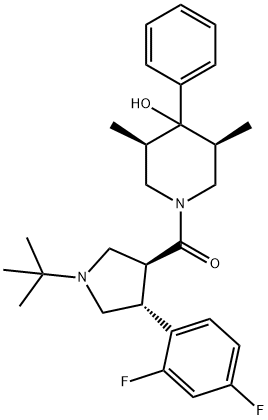 Methanone, [(3S,4R)-4-(2,4-difluorophenyl)-1-(1,1-diMethylethyl)-3-pyrrolidinyl][(3R,5S)-4-hydroxy-3,5-diMethyl-4-phenyl-1-piperidinyl]- Struktur