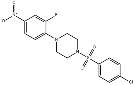 1-[(4-chlorophenyl)sulfonyl]-4-(2-fluoro-4-nitrophenyl)piperazine Struktur